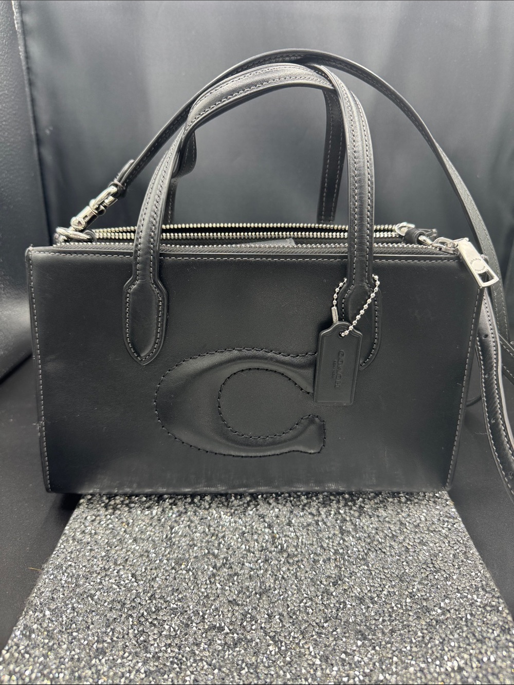Coach Black Leather Mini Satchel with Signature C Applique